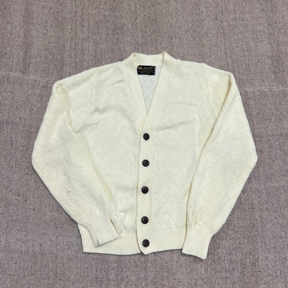 Vintage John Blair Cardigan Mens Small White‎ 1970s